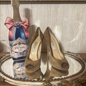 Jimmy Choo Tan Peep Toe Heels